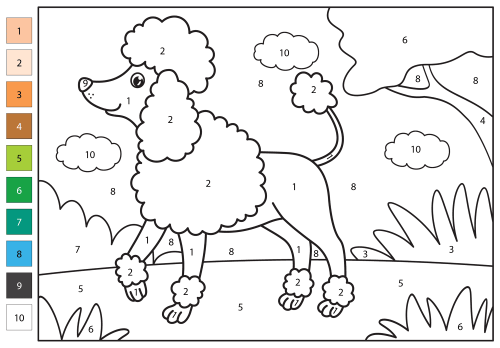 Poodle Color By Number Coloring Page Md Coloring Page — Free Printable — free printable coloring page